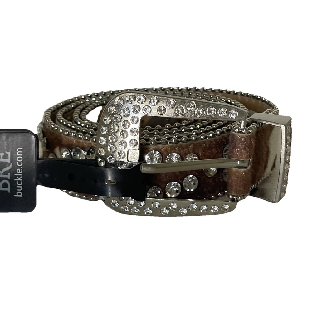 BKE Western Belt Cow Print Rhinestone Studded Bling Buckle NWT Women's XL